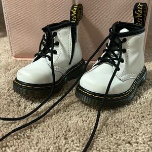 White Doc Marten Chelsea Combat Boots. Lace up with zipper side. Toddler 4
